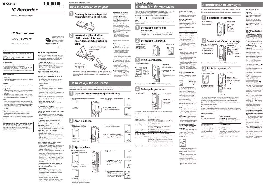 Mode d'emploi SONY ICD-P110