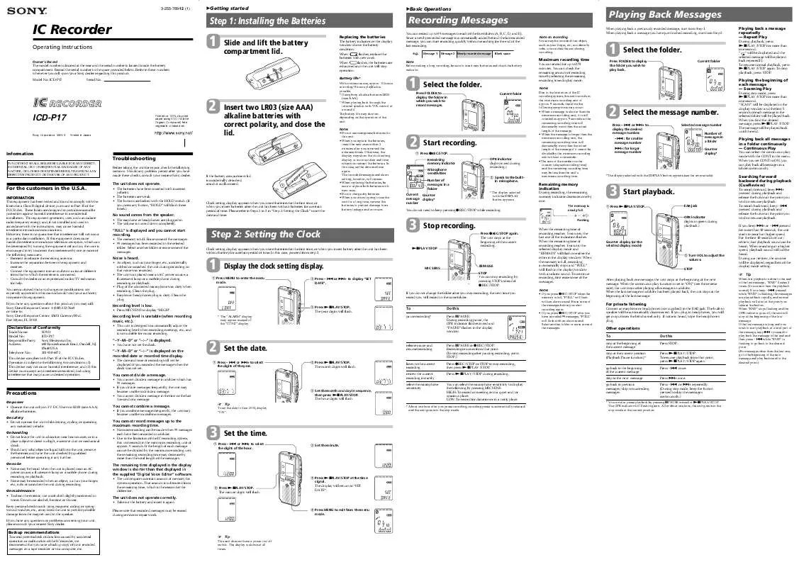 Mode d'emploi SONY ICD-P17