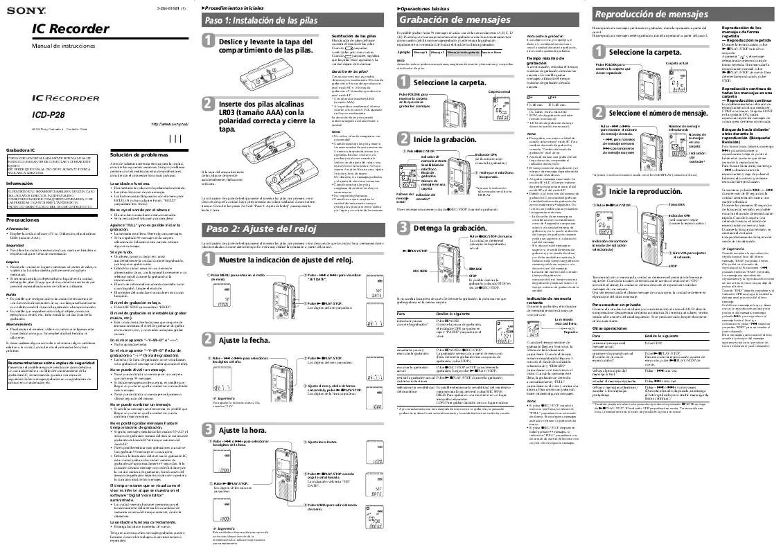 Mode d'emploi SONY ICD-P28