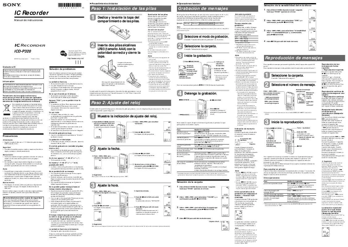 Mode d'emploi SONY ICD-P320