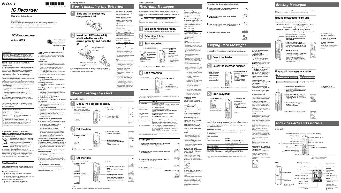 Mode d'emploi SONY ICD-P330F