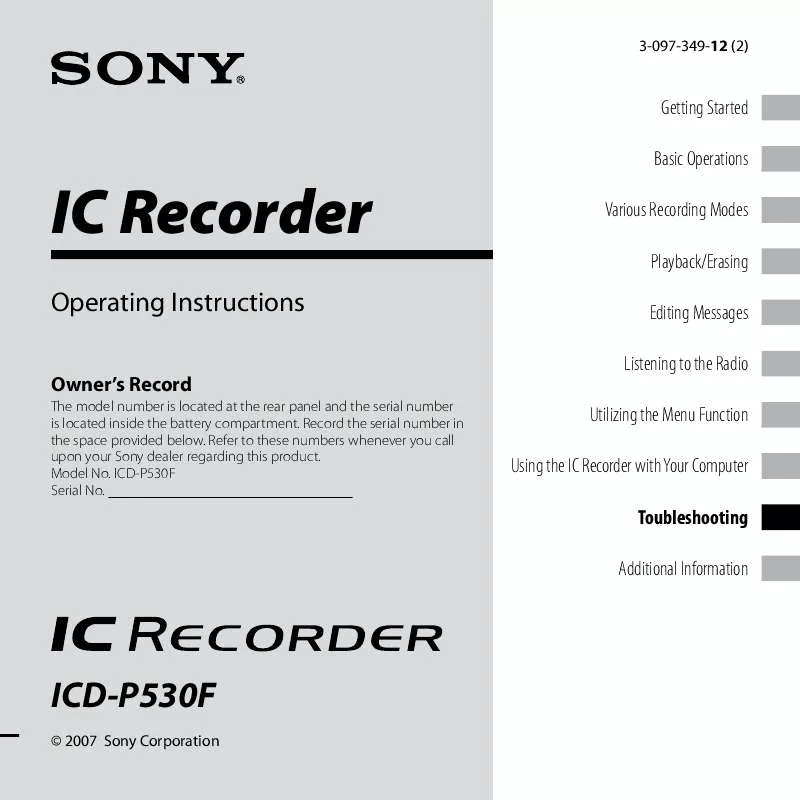 Mode d'emploi SONY ICD-P530F