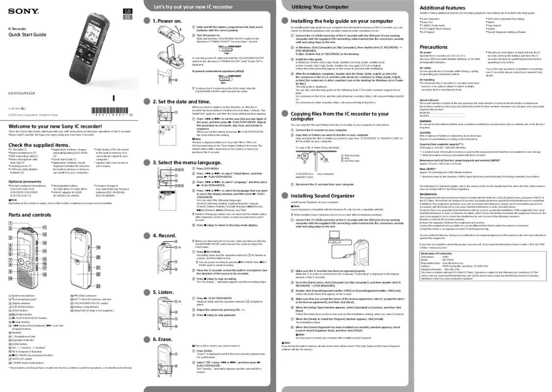 Mode d'emploi SONY ICD-PX333