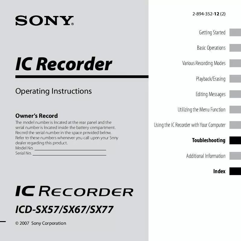 Mode d'emploi SONY ICD-SX57