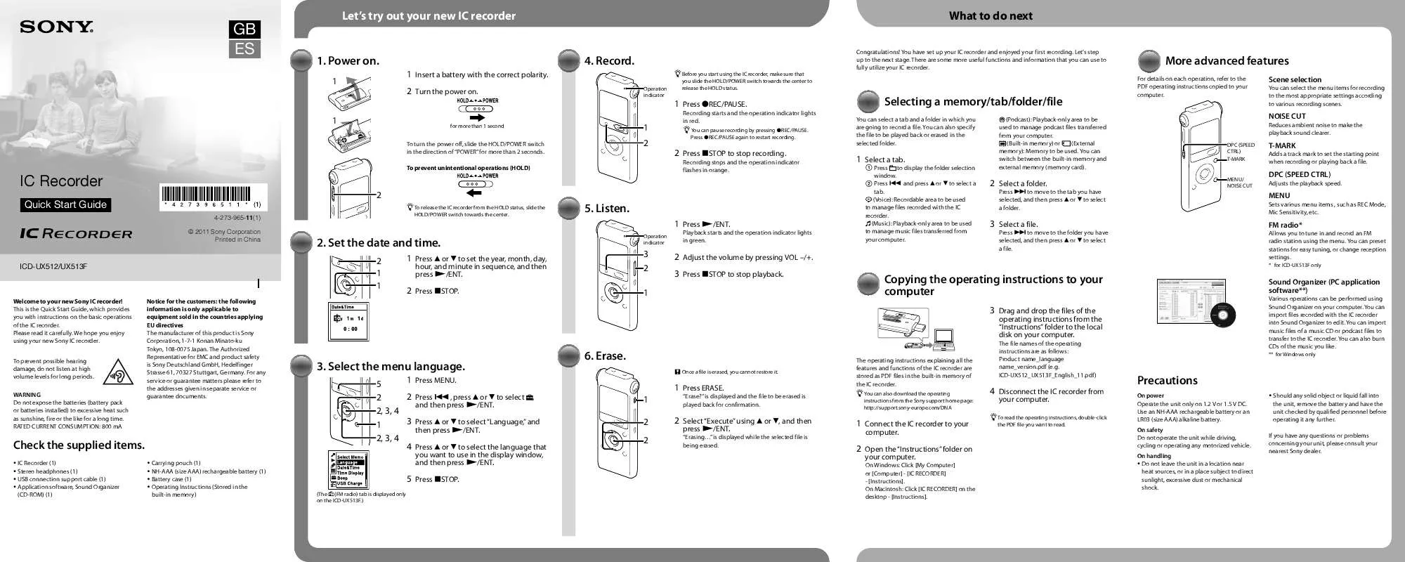 Mode d'emploi SONY ICD-UX513F