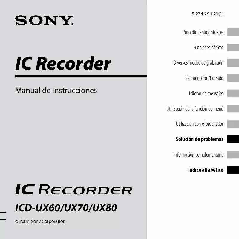 Mode d'emploi SONY ICD-UX60