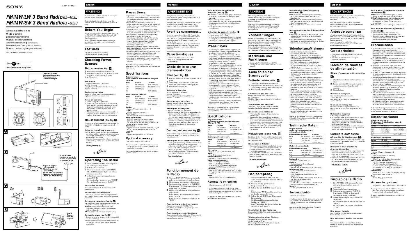 Mode d'emploi SONY ICF-403S