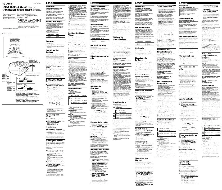 Mode d'emploi SONY ICF-C115