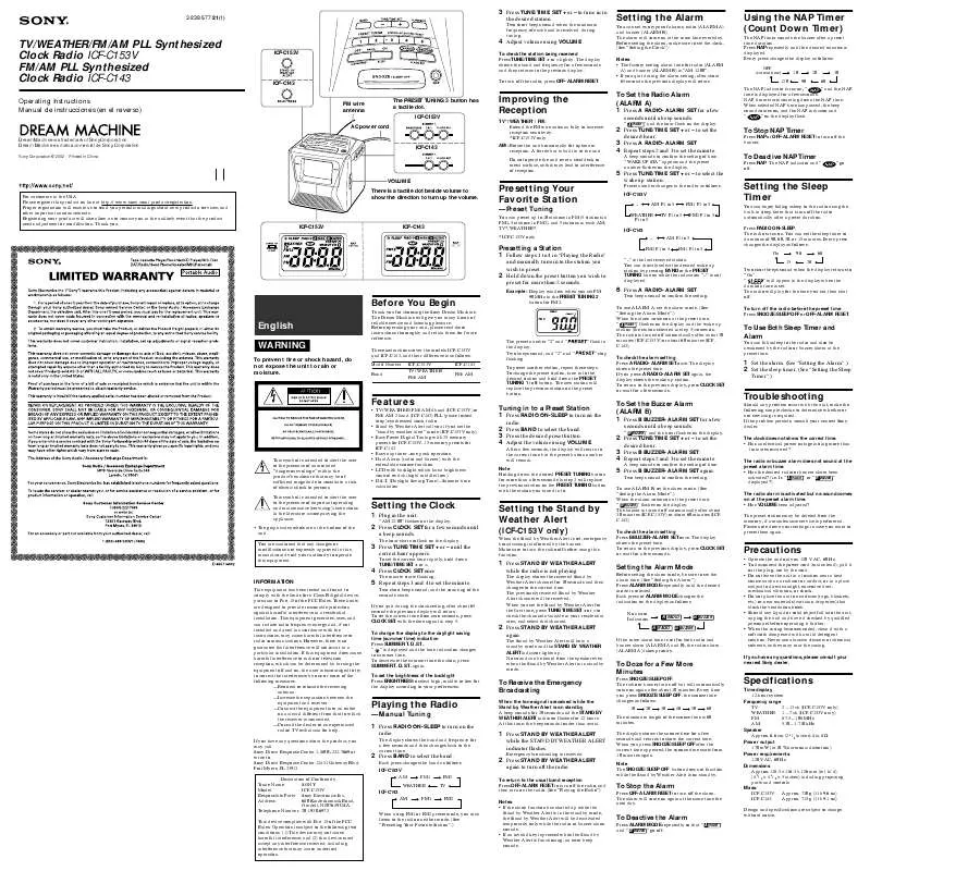 Mode d'emploi SONY ICF-C153V