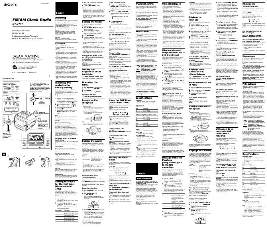 Mode d'emploi SONY ICF-C180