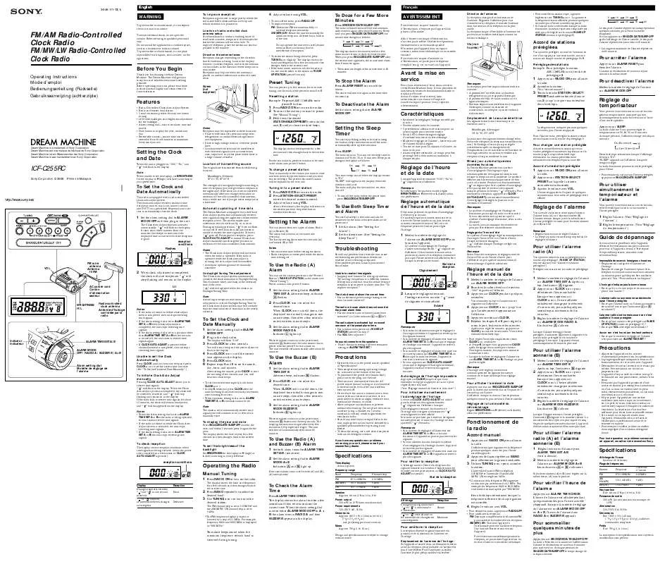 Mode d'emploi SONY ICF-C255RC