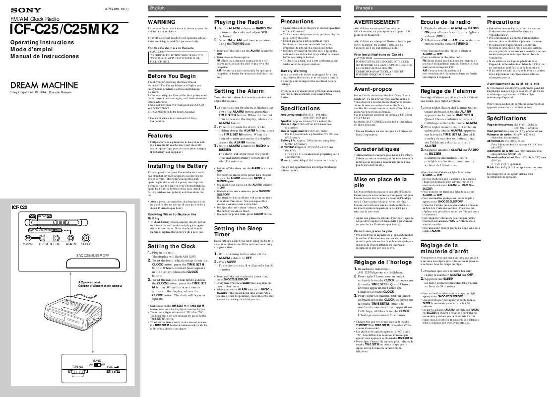 Mode d'emploi SONY ICF-C25MK2