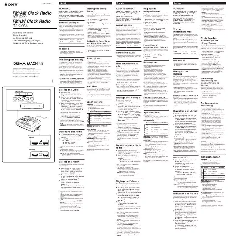 Mode d'emploi SONY ICF-C290L