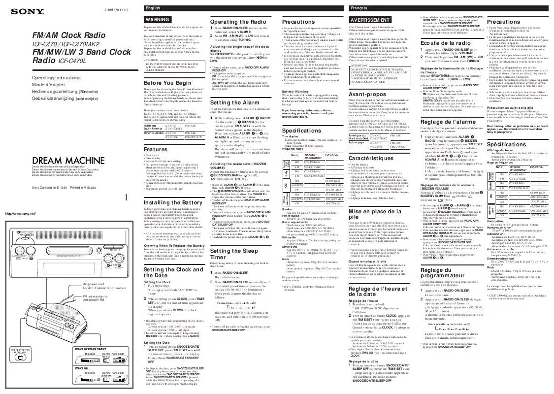 Mode d'emploi SONY ICF-C470L