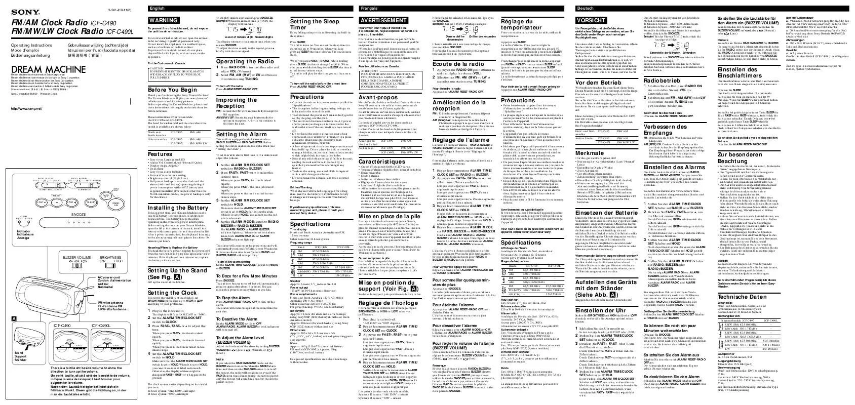 Mode d'emploi SONY ICF-C490L