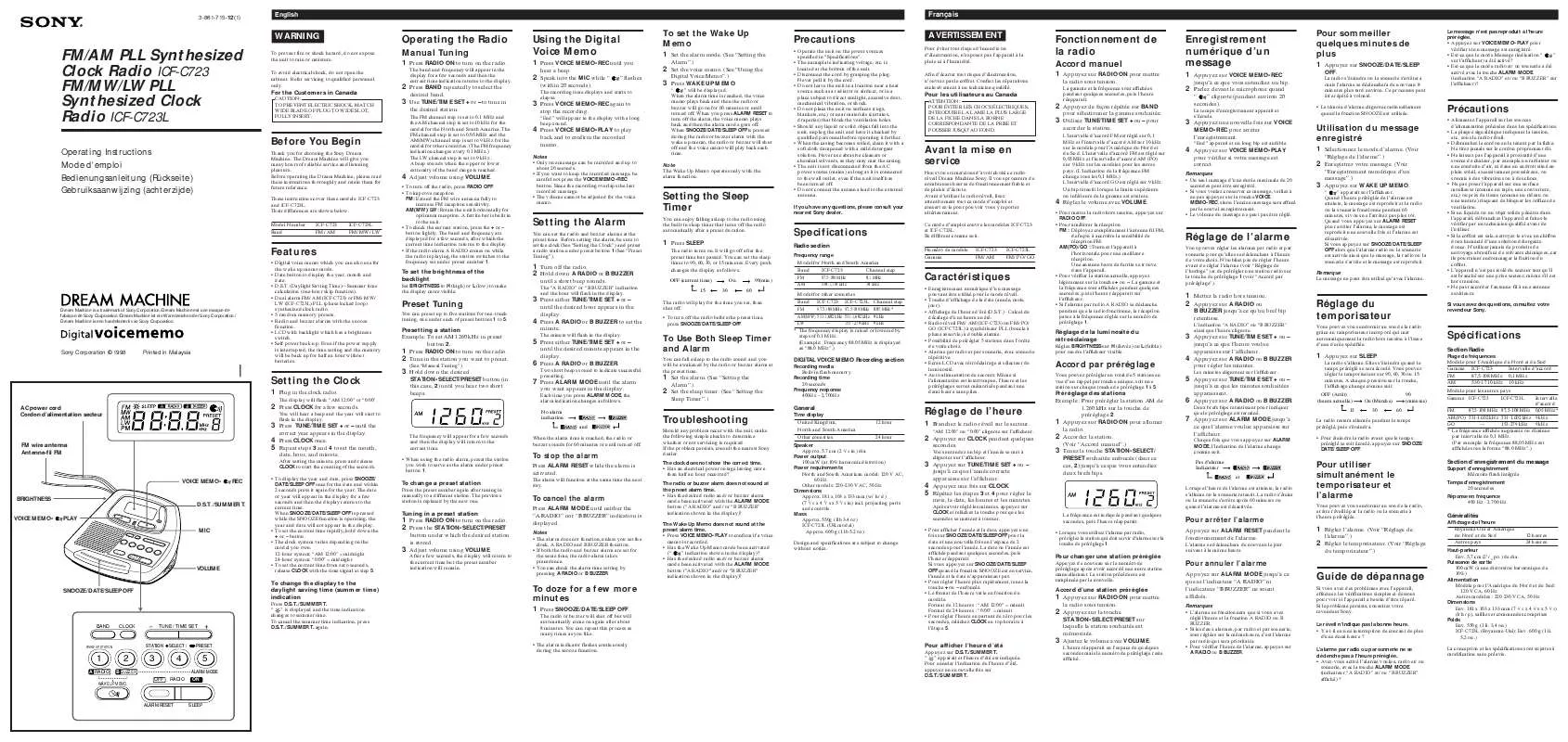 Mode d'emploi SONY ICF-C723L