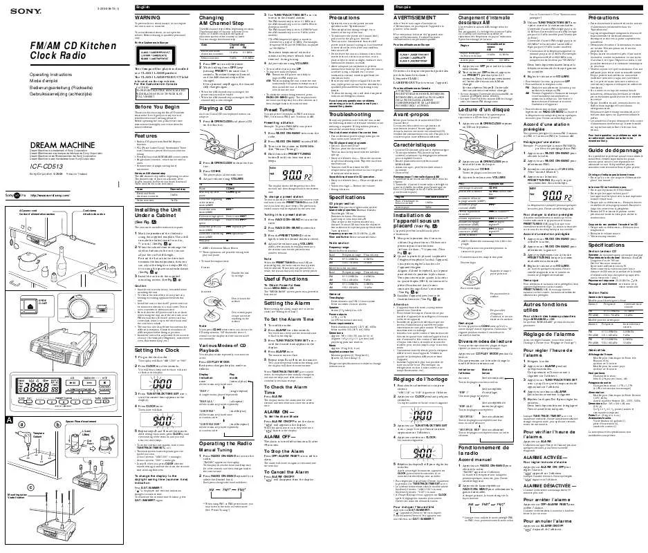 Mode d'emploi SONY ICF-CD513