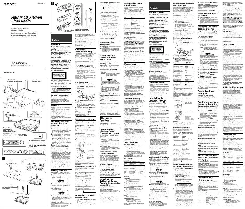 Mode d'emploi SONY ICF-CD543RM