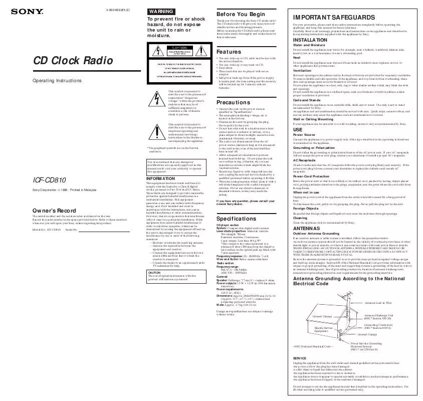 Mode d'emploi SONY ICF-CD810