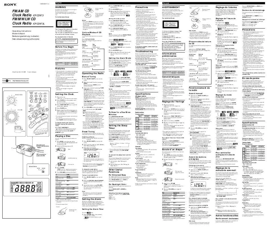 Mode d'emploi SONY ICF-CD873