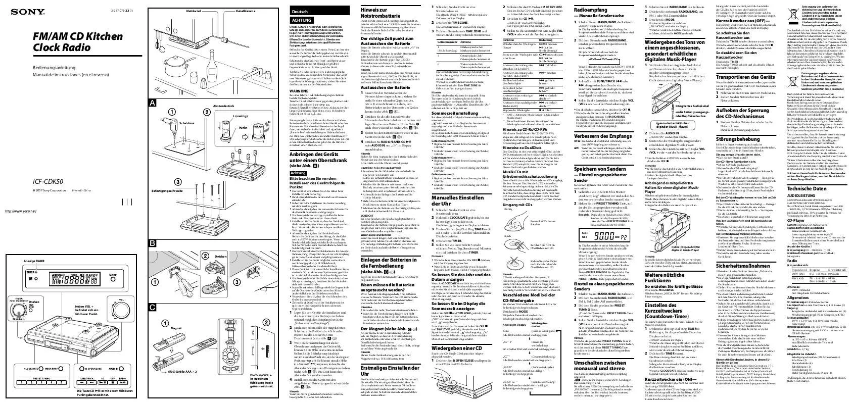 Mode d'emploi SONY ICF-CDK50