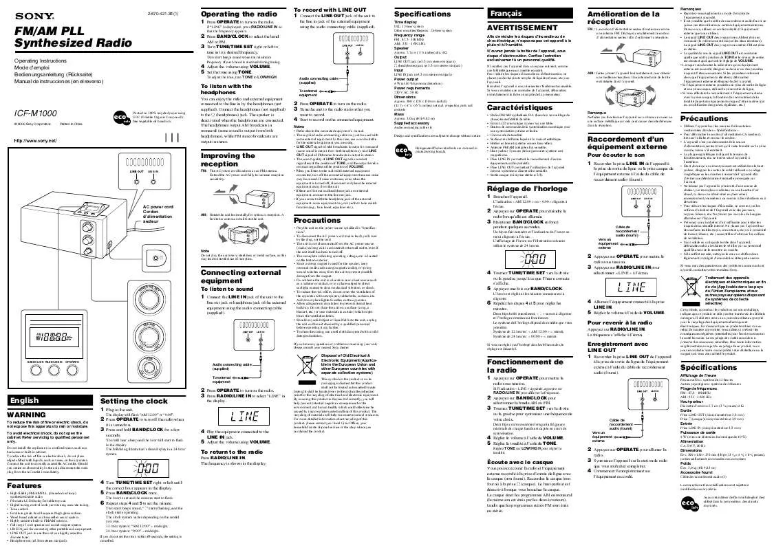 Mode d'emploi SONY ICF-M1000