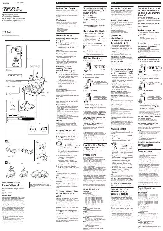 Mode d'emploi SONY ICF-SW12