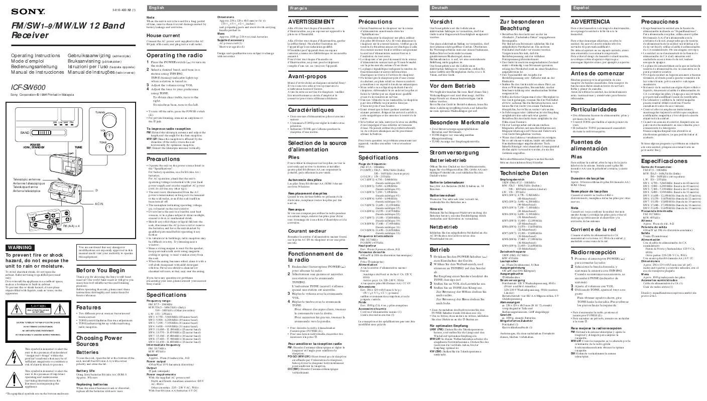 Mode d'emploi SONY ICF-SW600