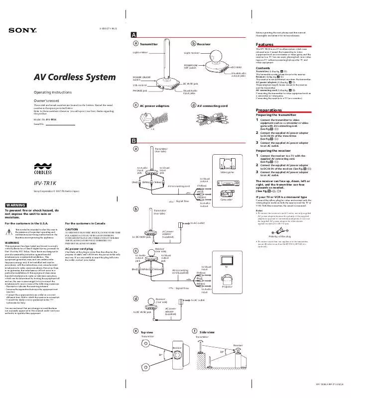 Mode d'emploi SONY IFV-TR1K