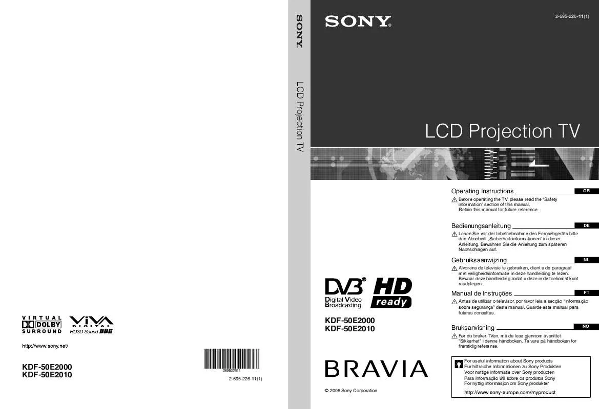 Mode d'emploi SONY KDF-50E2010