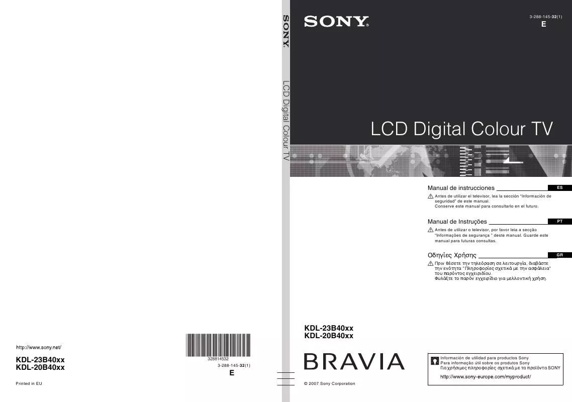 Mode d'emploi SONY KDL-20B4030