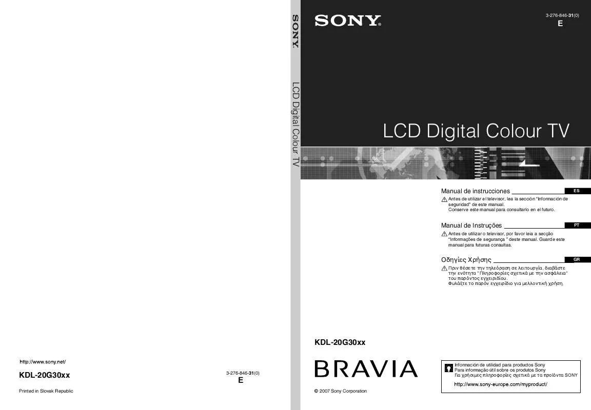 Mode d'emploi SONY KDL-20G3000