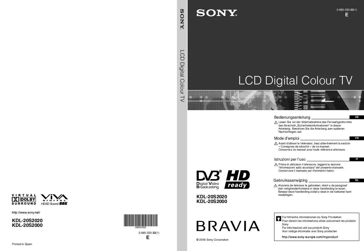 Mode d'emploi SONY KDL-20S2020