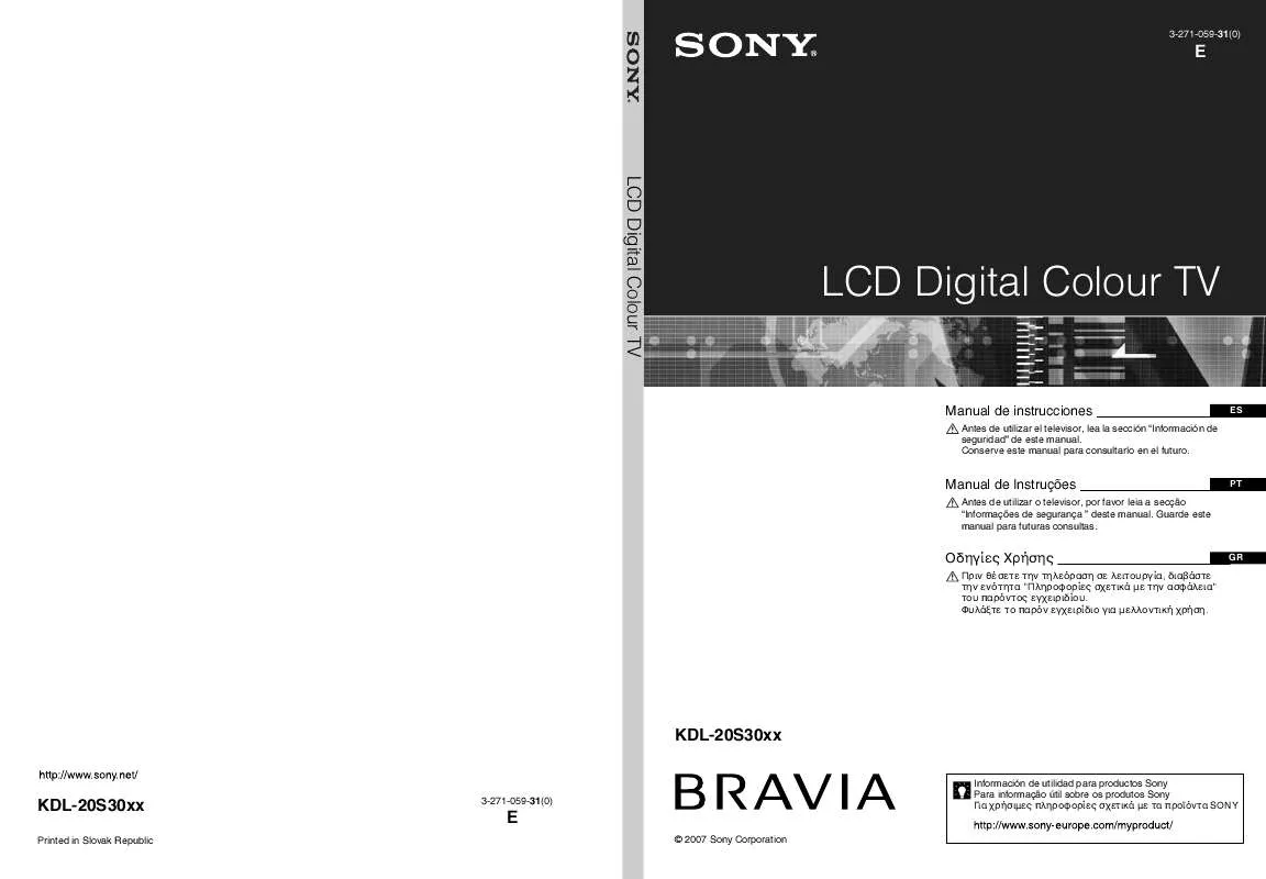 Mode d'emploi SONY KDL-20S3040