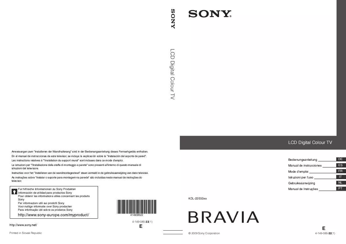 Mode d'emploi SONY KDL-22E5300