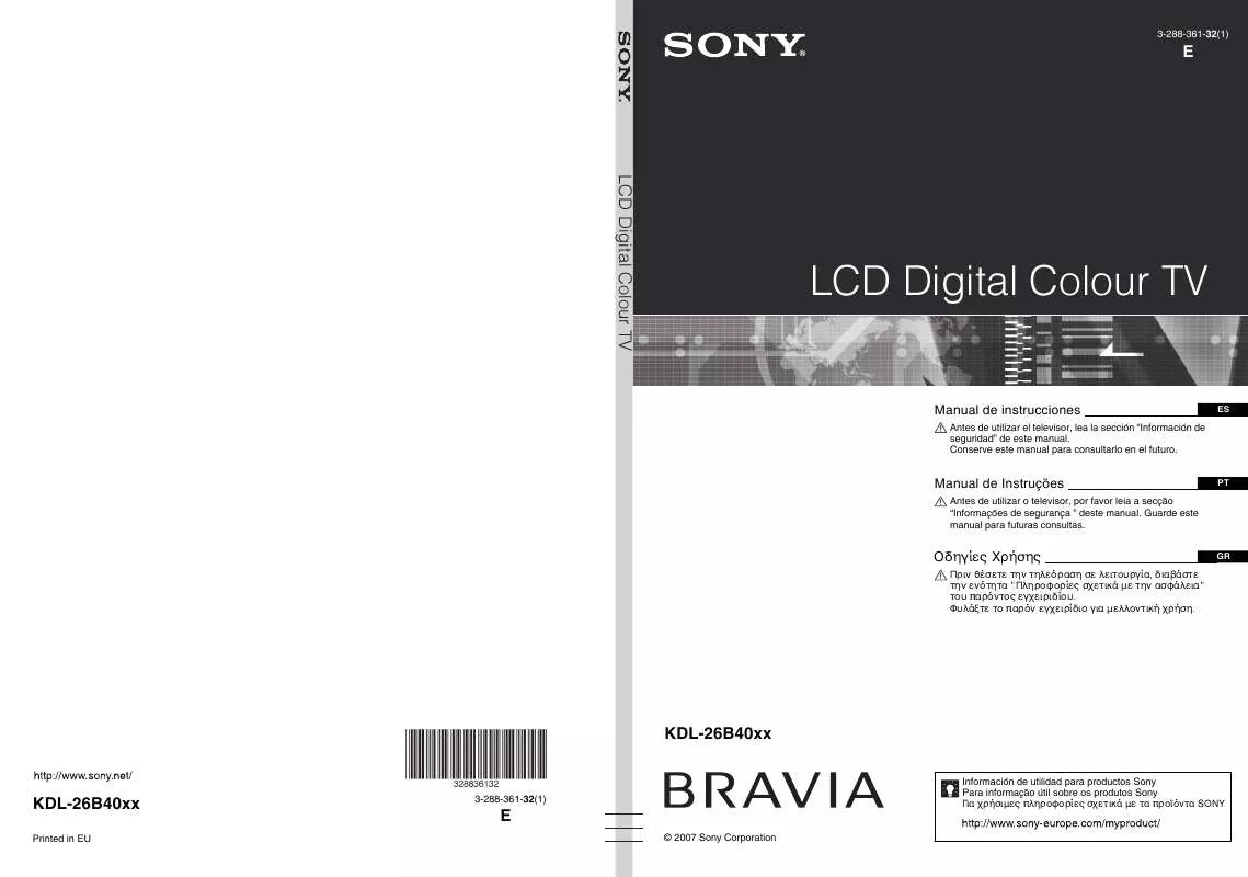 Mode d'emploi SONY KDL-26B4030