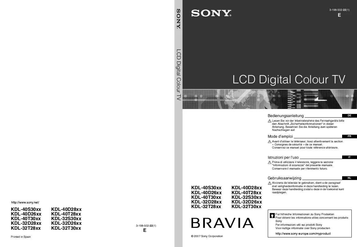 Mode d'emploi SONY KDL-32D2810