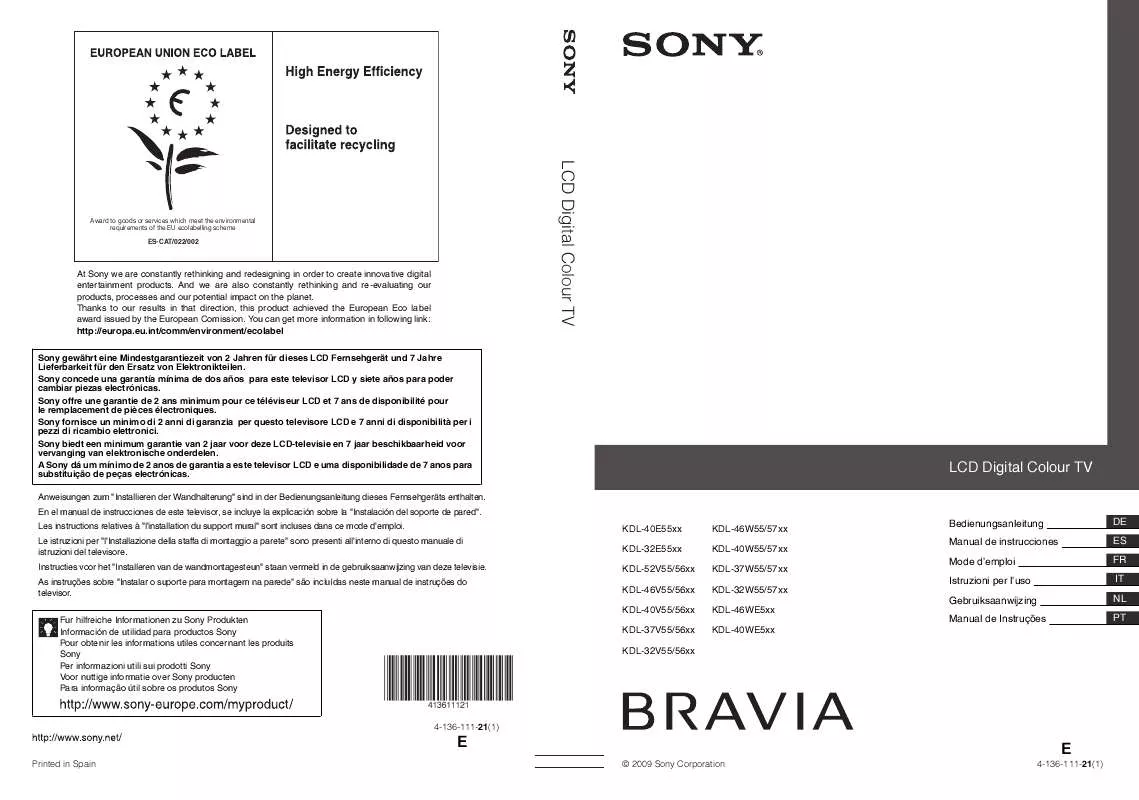 Mode d'emploi SONY KDL-32E5500