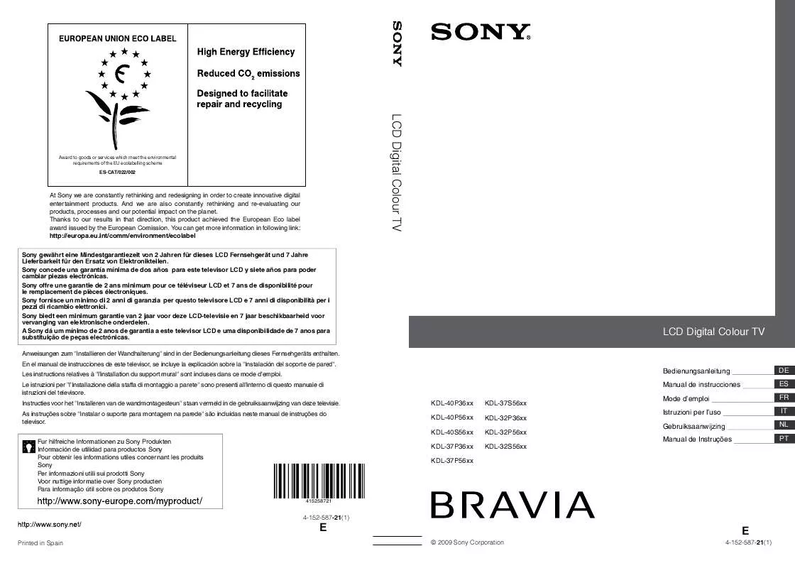 Mode d'emploi SONY KDL-37P5600