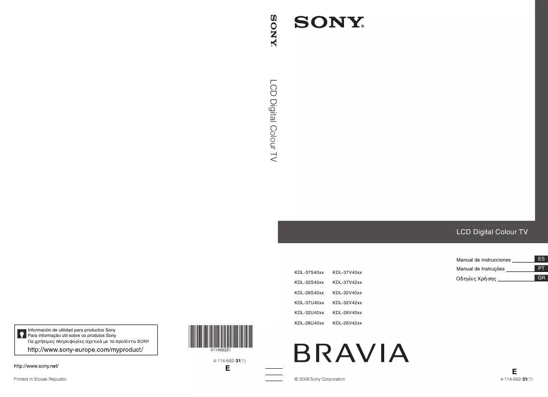 Mode d'emploi SONY KDL-37S40