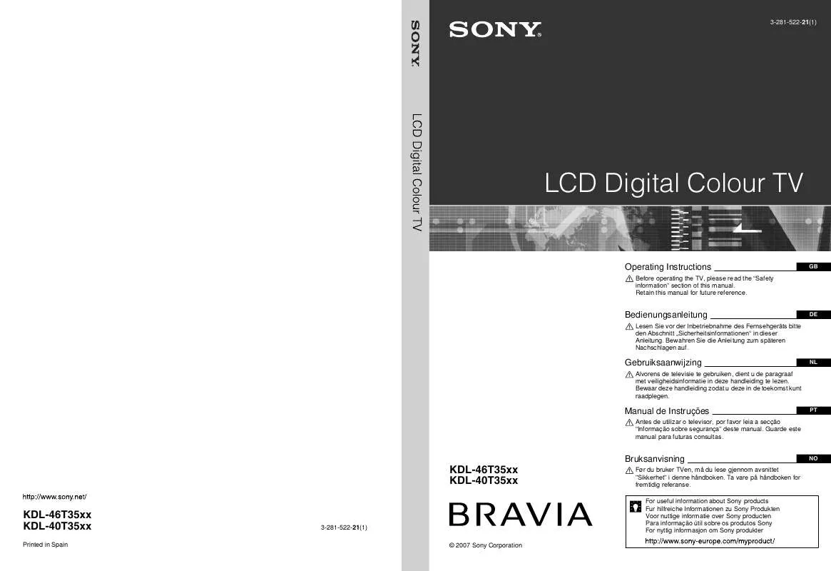 Mode d'emploi SONY KDL-40T3500