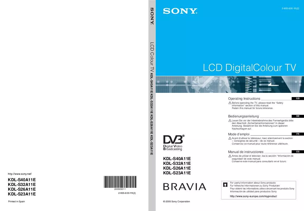 Mode d'emploi SONY KDL-S23A11E