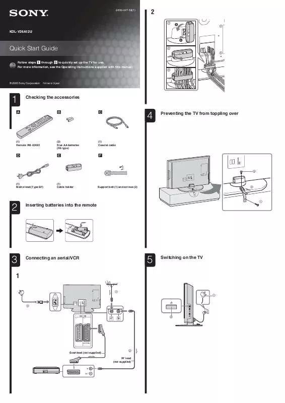 Mode d'emploi SONY KDL-V26A12U