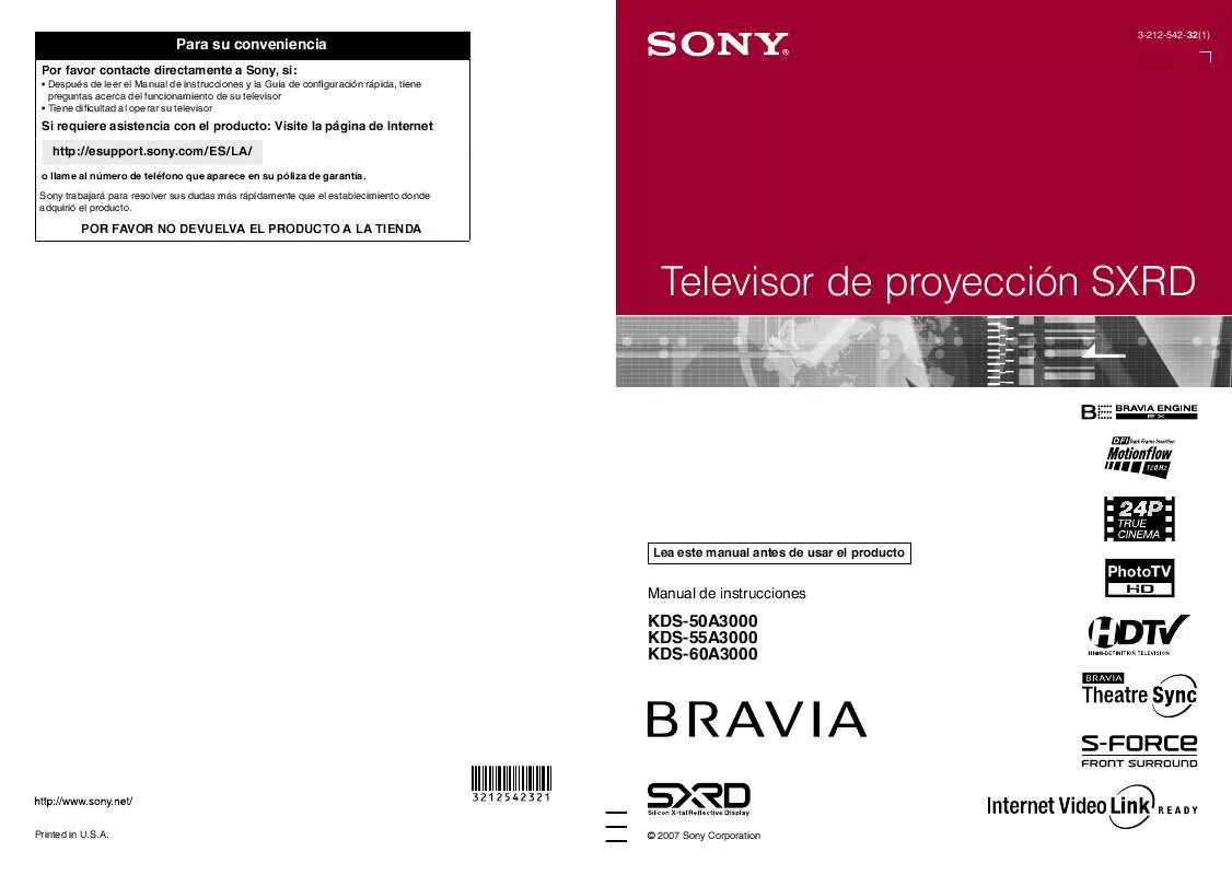 Mode d'emploi SONY KDS-50A3000