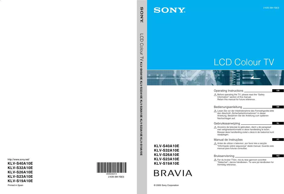 Mode d'emploi SONY KLV-S32A10E