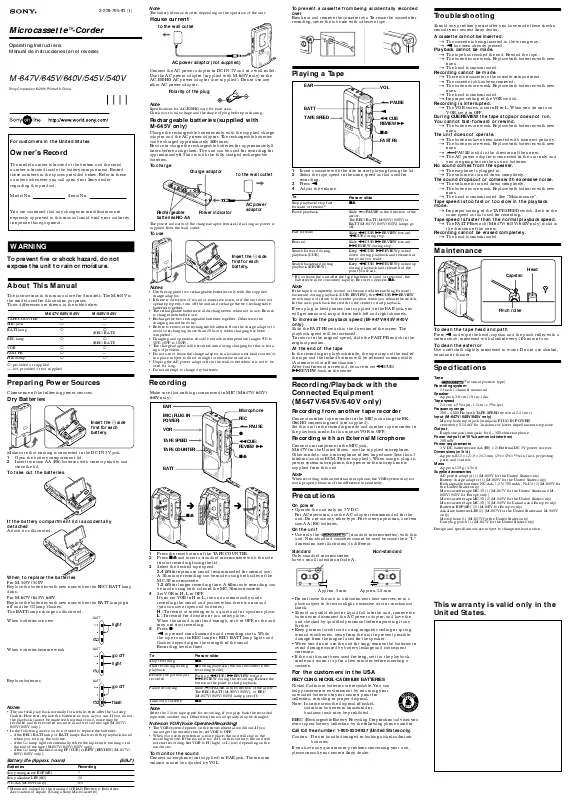 Mode d'emploi SONY M-645V