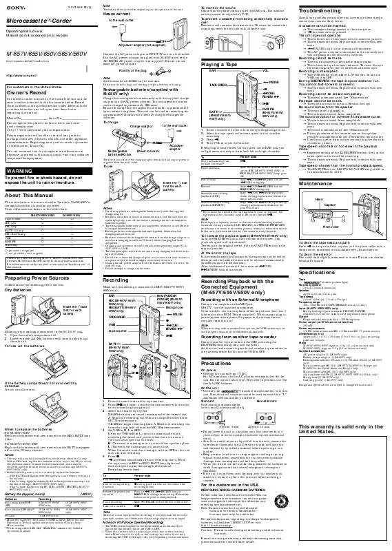 Mode d'emploi SONY M-655V