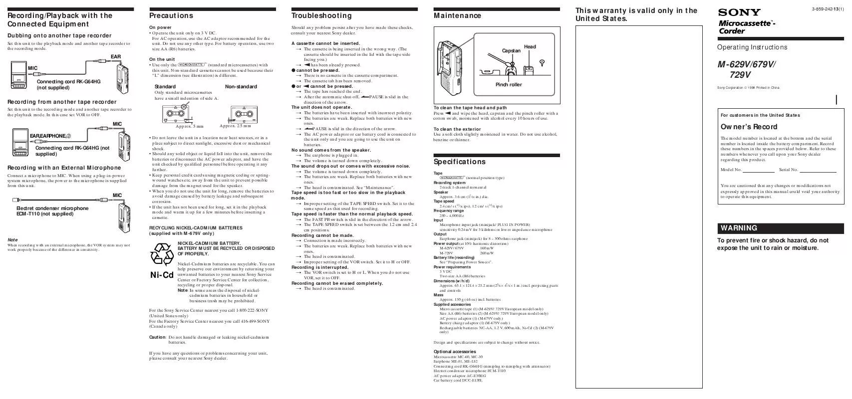 Mode d'emploi SONY M-679V