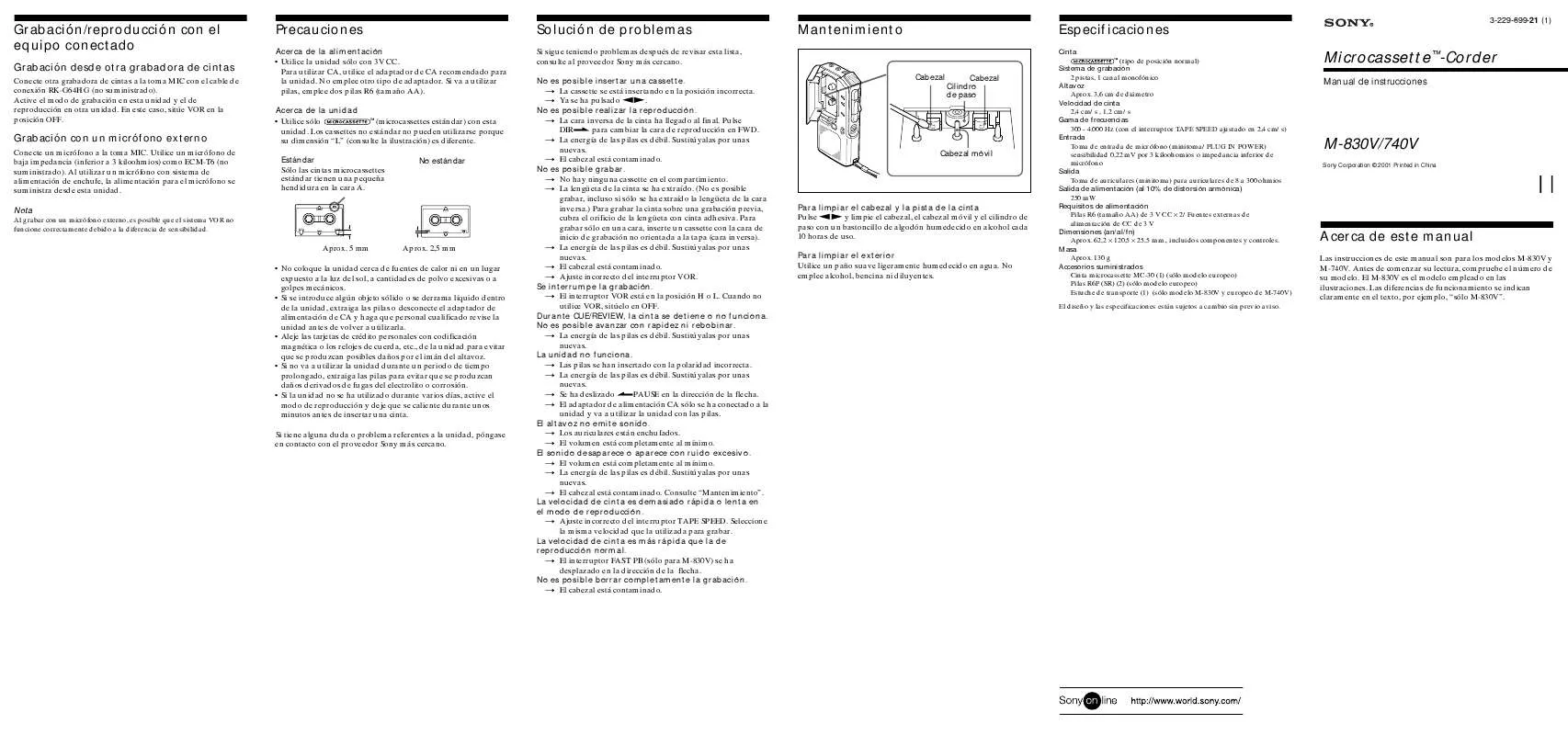 Mode d'emploi SONY M-830V