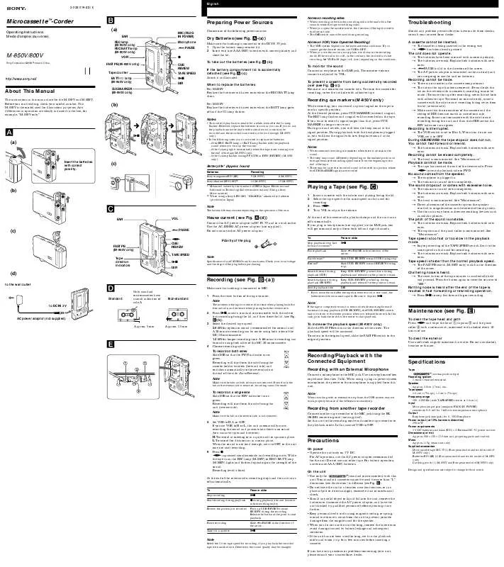 Mode d'emploi SONY M-850V